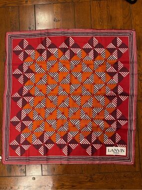 Vintage Lanvin Paris 100% Silk Geometric Scarf Made in France